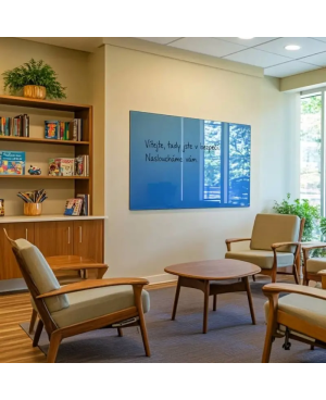 Modrá coelinová skleněná magnetická tabule Smatab® pro neziskové organizace