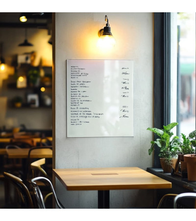 Skleněná magnetická tabule do restaurace - bílá satinová Smatab®