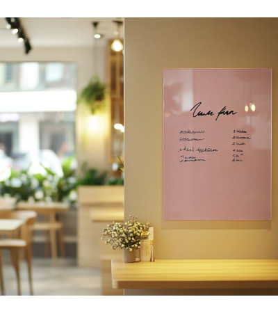 Skleněná magnetická tabule do restaurace - růžová tělová Smatab®