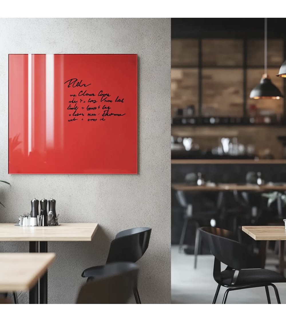 Skleněná magnetická tabule do restaurace - červená korálová Smatab®