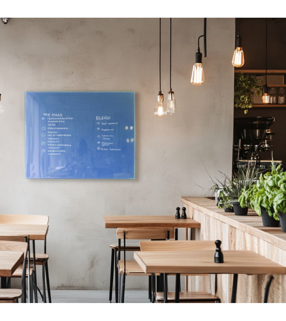 Skleněná magnetická tabule do restaurace - modrá coelinová Smatab®