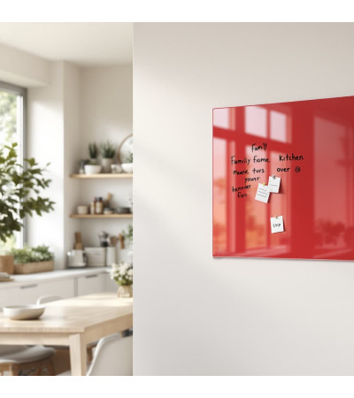 Skleněná magnetická tabule nalepovací na zeď - červená korálová Smatab®