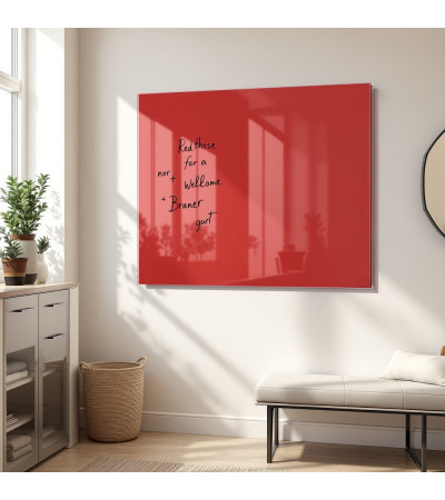 Skleněná magnetická tabule nalepovací na zeď - červená korálová Smatab®