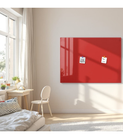 Skleněná magnetická tabule nalepovací na zeď - červená korálová Smatab®