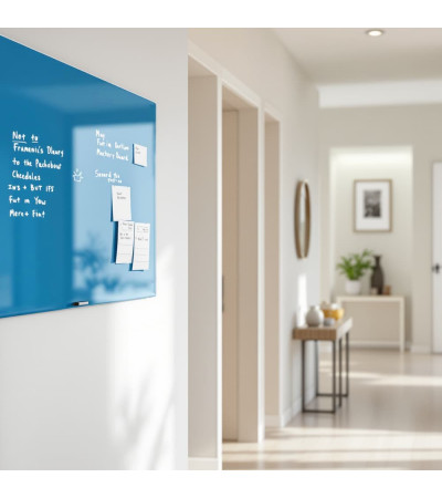 Skleněná magnetická tabule nalepovací na zeď - modrá coelinová Smatab®