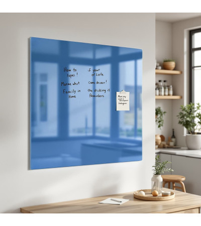 Skleněná magnetická tabule nalepovací na zeď - modrá coelinová Smatab®