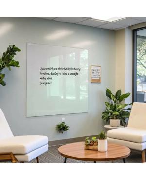 Bílá satinová skleněná magnetická tabule Smatab® pro neziskové organizace
