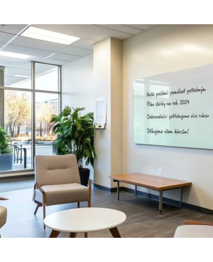 Bílá satinová skleněná magnetická tabule Smatab® pro neziskové organizace