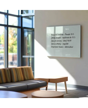 Bílá satinová skleněná magnetická tabule Smatab® pro neziskové organizace