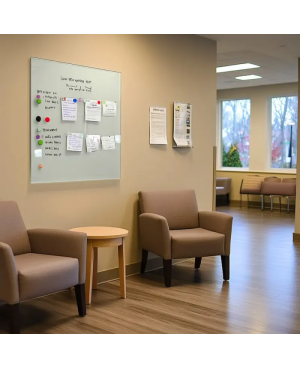 Bílá satinová skleněná magnetická tabule Smatab® pro neziskové organizace