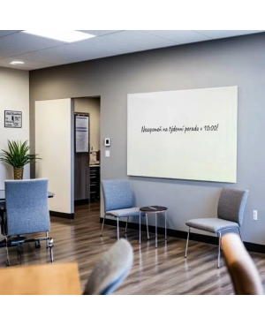 Bílá satinová skleněná magnetická tabule Smatab® pro neziskové organizace