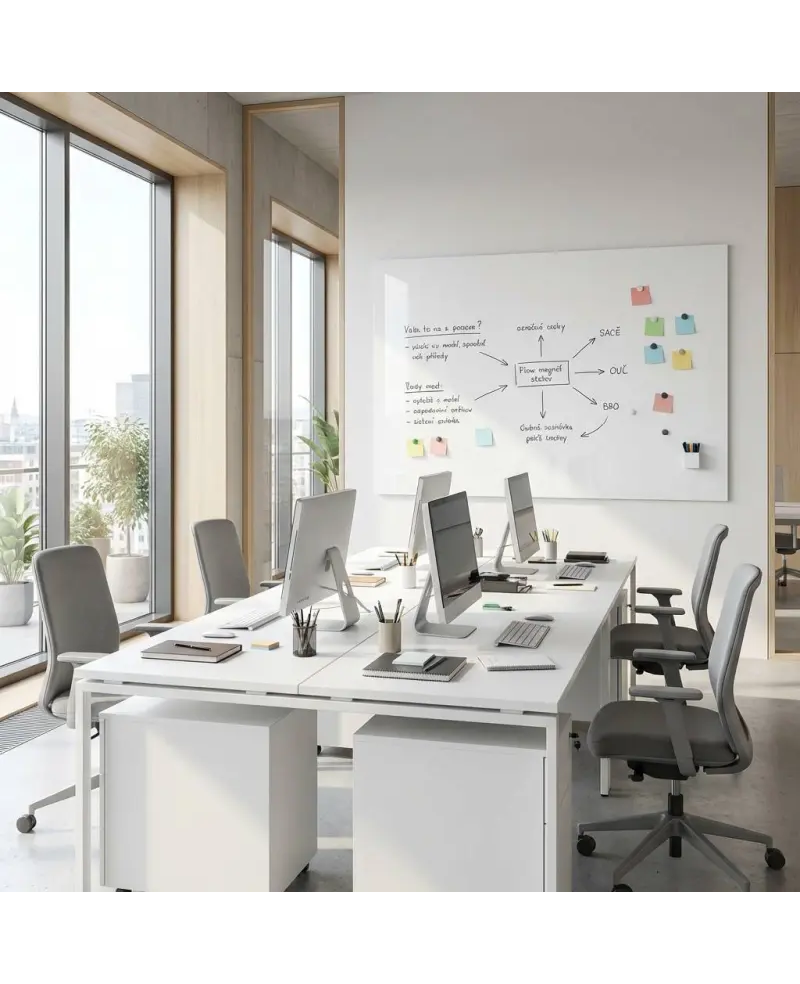 Skleněná pracovní a kancelářská tabule - bílá satinová Smatab®
